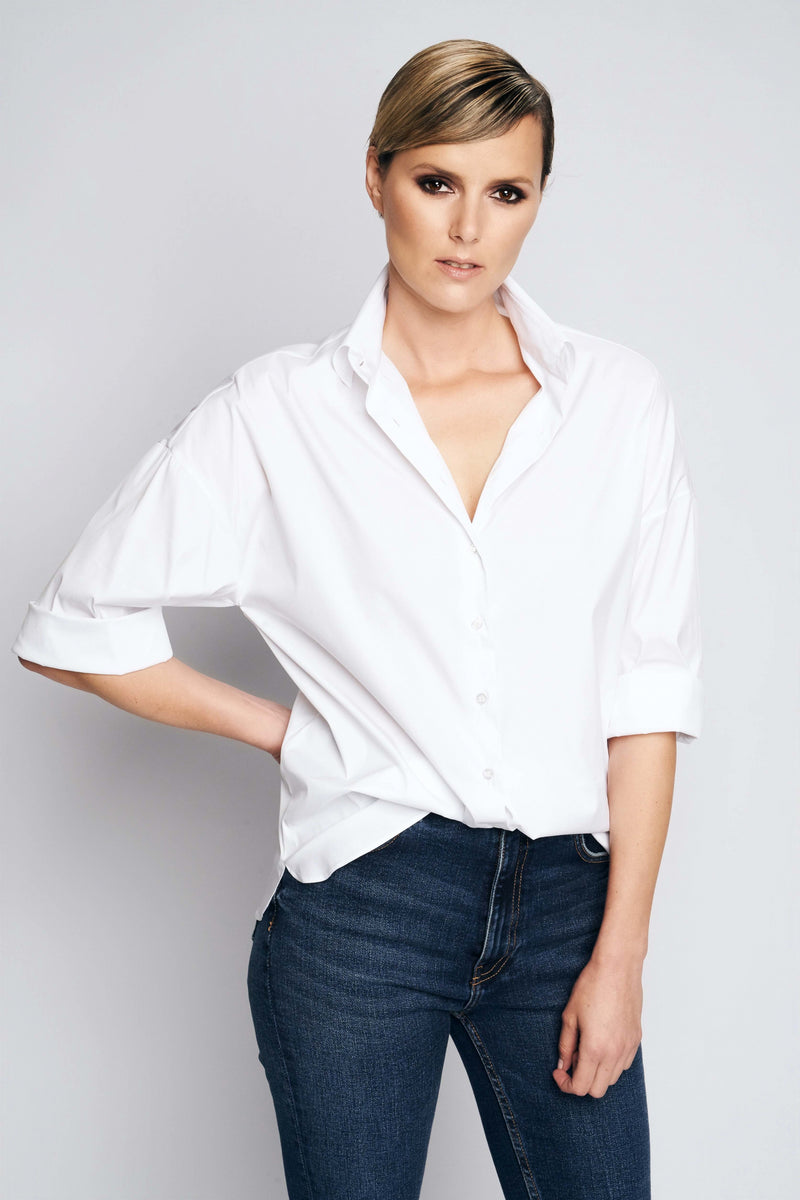 LOU CUFF COTTON SHIRT | WHITE