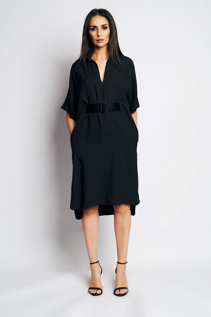 SARITA  DRESS + ELASTIC BELT | BLACK